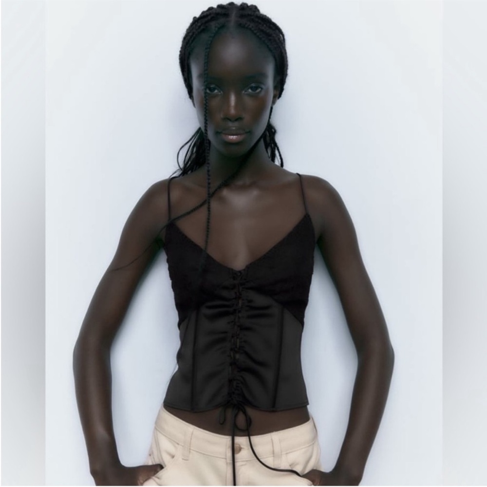 Zara Black Lace Ruched Camisole Top.